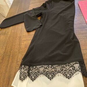 Chaus Black Long Sleeve Top with Patterned Hem